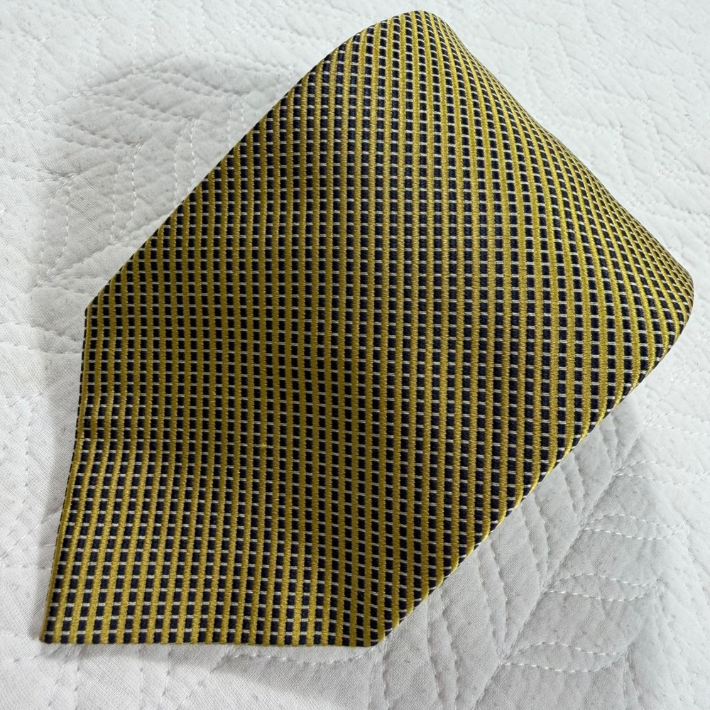 Brooks‎ Brothers 346 Men's Pure Silk Tie Yellow Black Micro Dot Pattern
